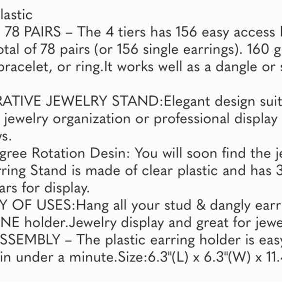 360 Rotating Earring Holder and Jewelry Organizer, 4 Tiers Jewelry Rack Display - Picture 7 of 7